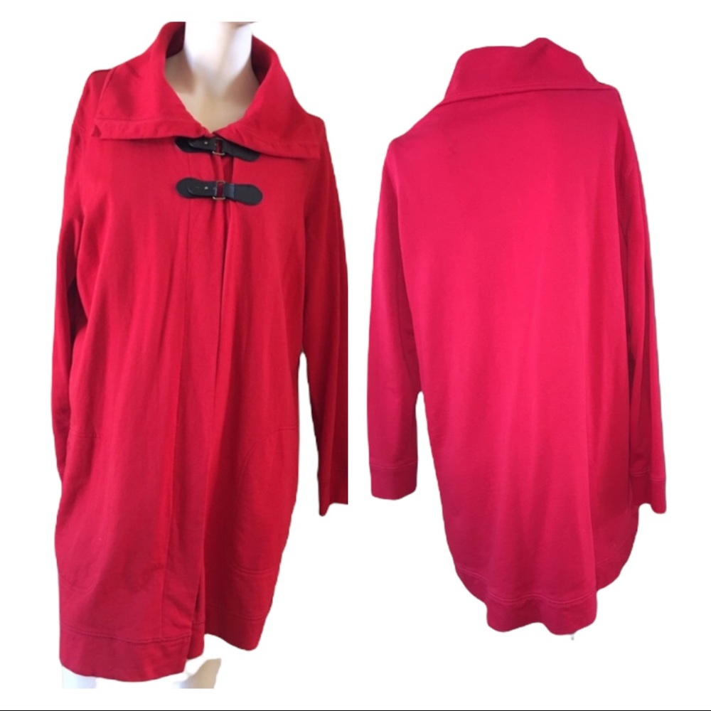 Chaps Red Cloak With Vegan Leather Buckle Closure, Shawl Collar, Size …